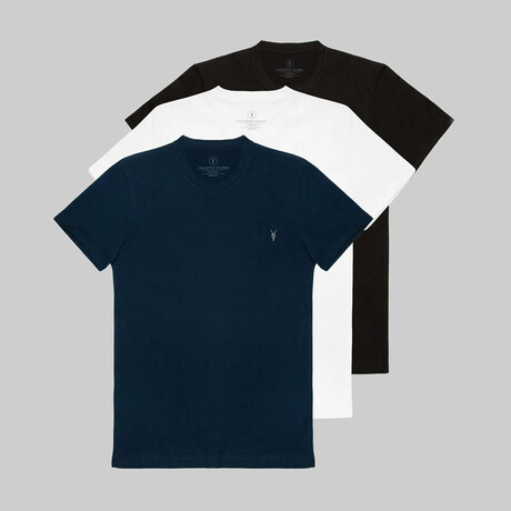 Set of 3 // Crewneck Regular Fit T-Shirts // Black + White + Navy (S)