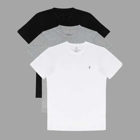 Set of 3 // Crewneck Regular Fit T-Shirts // Black + Gray + White (S)