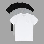 Set of 3 // Crewneck Regular Fit T-Shirts // Black + Gray + White (L)