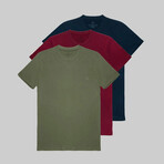 Set of 3 // Crewneck Regular Fit T-Shirts // Navy + Burgundy + Olive (XL)