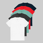 Set of 5 // Crewneck Regular Fit T-Shirts // Navy + Red + Turquoise + Dark Gray + White (L)