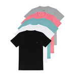 Set of 5 // Crewneck Regular Fit T-Shirts // Gray + Pink + Light Blue + White + Black (XL)