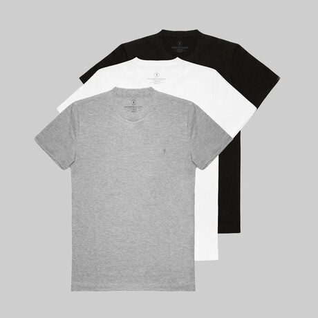 Set of 3 // Crewneck Regular Fit T-Shirts // Black + White + Gray (S)