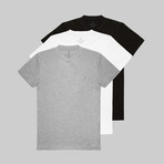 Set of 3 // Crewneck Regular Fit T-Shirts // Black + White + Gray (XL)