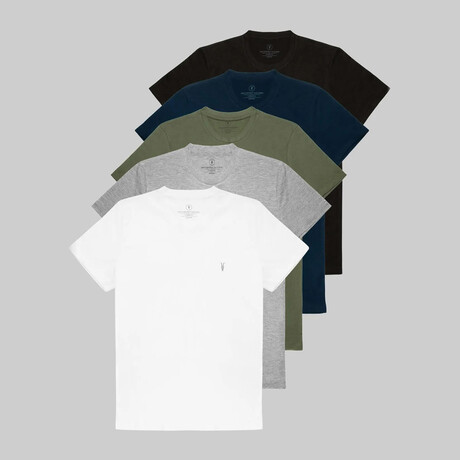 Set of 5 // Crewneck Regular Fit T-Shirts // Black + Navy + Olive + Gray + White (S)