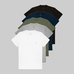 Set of 5 // Crewneck Regular Fit T-Shirts // Black + Navy + Olive + Gray + White (M)