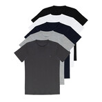 Set of 5 // Crewneck Regular Fit T-Shirts // Black + White + Indigo + Gray + Dark Gray (S)