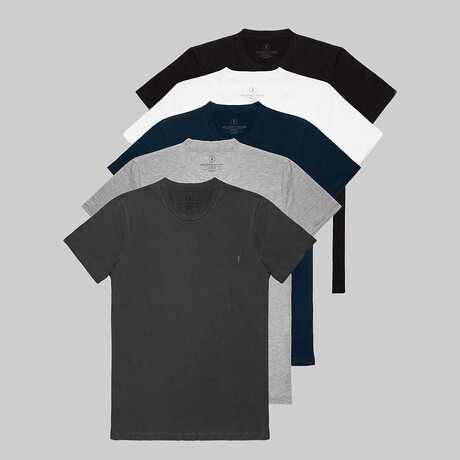 Set of 5 // Crewneck Regular Fit T-Shirts // Black + White + Navy + Gray + Dark Gray (S)