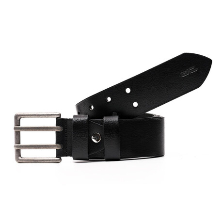 Men's Genuine Real Leather Denim Belt Double Holes // Black (105)