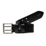 Men's Genuine Real Leather Denim Belt Double Holes // Black (110)