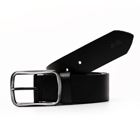 Men's Genuine Real Leather Denim Belt with Oval Buckle // Black (105)