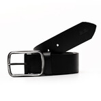 Men's Genuine Real Leather Denim Belt with Oval Buckle // Black (120)