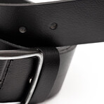 Men's Genuine Real Leather Denim Belt with Oval Buckle // Black (120)