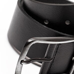 Men's Genuine Real Leather Denim Belt with Oval Buckle // Black (105)