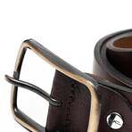 Men's Genuine Real Leather Denim Belt with Oval Buckle // Brown (110)