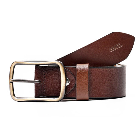 Men's Genuine Real Leather Denim Belt with Oval Buckle // Brown (105)