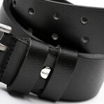 Men's Genuine Real Leather Denim Belt Double Holes // Black (120)