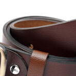 Men's Genuine Real Leather Denim Belt with Oval Buckle // Brown (105)