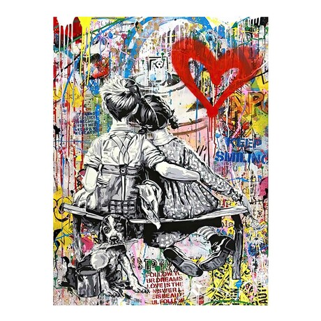 Cuddles On The Bench // Wrapped Canvas Print