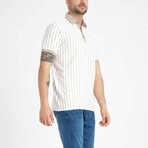 Premium Vertical Striped Polo Neck T-Shirt // Beige (L)