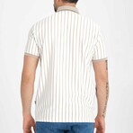 Premium Vertical Striped Polo Neck T-Shirt // Beige (L)