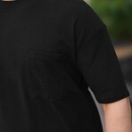 Oversize Knitted T-shirt with Pocket Detail // Black (XL)