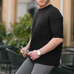 Oversize Knitted T-shirt with Pocket Detail // Black (XL)