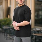 Oversize Knitted T-shirt with Pocket Detail // Black (XL)