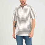 Envelope Collar Detailed Striped Oversize T-Shirt // Mink (XL)