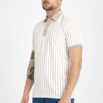 Premium Vertical Striped Polo Neck T-Shirt // Beige (L)