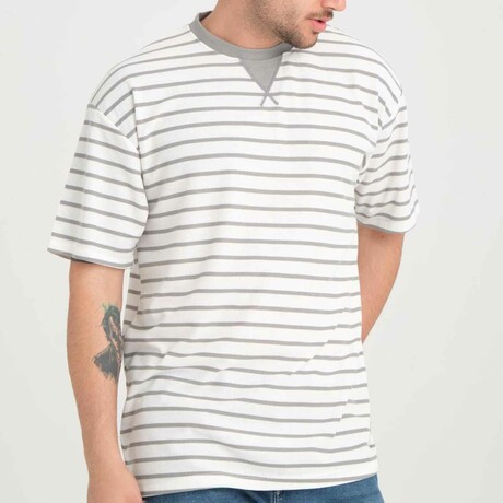 Envelope Collar Detailed Striped Oversize T-Shirt // Mint (S)