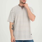 Envelope Collar Detailed Striped Oversize T-Shirt // Mink (XL)