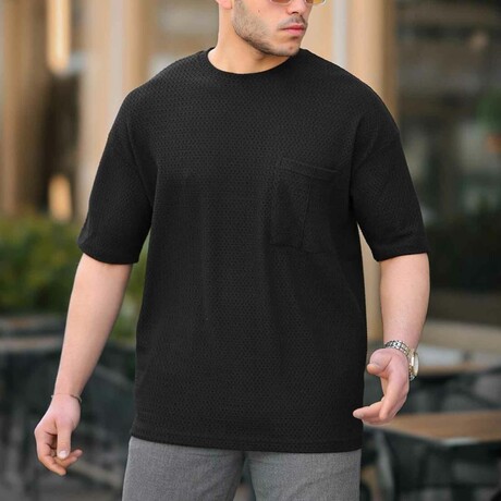 Oversize Knitted T-shirt with Pocket Detail // Black (S)