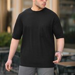 Oversize Knitted T-shirt with Pocket Detail // Black (XL)