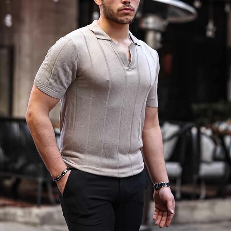 Viscose V-Neck Comfortable Knitwear // Beige (S)