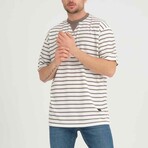 Envelope Collar Detailed Striped Oversize T-Shirt // Mink (XL)