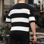 Oversize Striped Basic Knitwear T-Shirt // Black (XL)