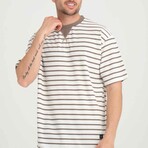 Envelope Collar Detailed Striped Oversize T-Shirt // Mink (XL)