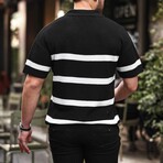 Striped Zip Polo Shirt // Black (L)