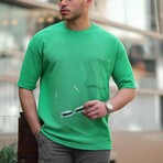 Oversize Knitted T-shirt with Pocket Detail // Green (S)