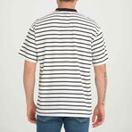 Envelope Collar Detailed Striped Oversize T-Shirt // Black (2XL)