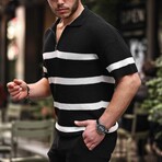 Striped Zip Polo Shirt // Black (L)