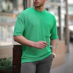 Oversize Knitted T-shirt with Pocket Detail // Green (S)