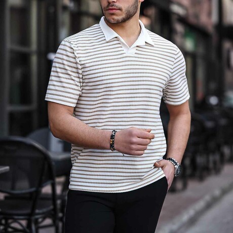 Polo V-Neck Knitted T-Shirt // Beige (S)