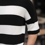 Oversize Striped Basic Knitwear T-Shirt // Black (XL)