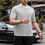 Crewneck Single Pocket Striped T-Shirt // Gray (L)