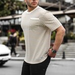 Crewneck Single Pocket Striped T-Shirt // Beige (S)