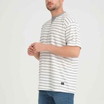 Envelope Collar Detailed Striped Oversize T-Shirt // Mint (L)
