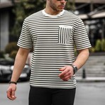 Crewneck Single Pocket Striped T-Shirt // Khaki (L)