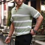 Striped Zip Polo Shirt // Green (XL)